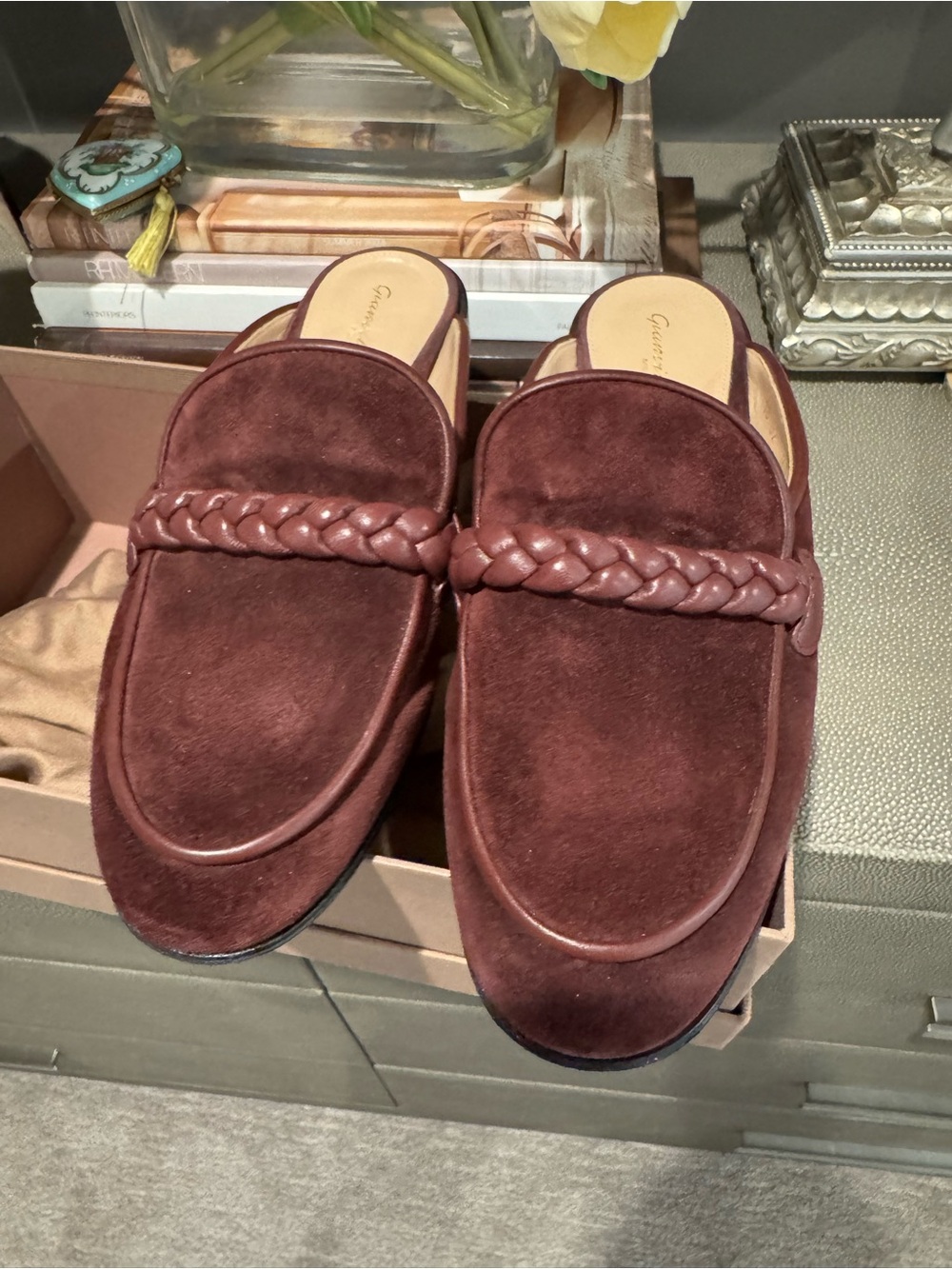 Gianvito Rossi  Braided mules in Burgundy suede